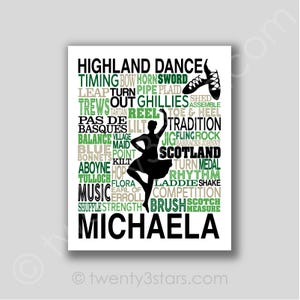Custom Highland Dance Art Poster: Scottish Dancer Gift