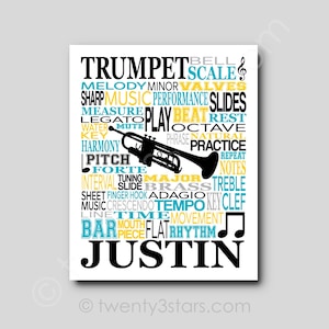Trumpet Typography Poster: Custom Marching Band Wall Art