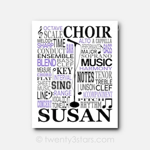 Choir Singer Poster Print, Custom Singing Teacher Gift, Music Director Wall Art, Chorus Word Print, Chorale Typography, Personalized Choir