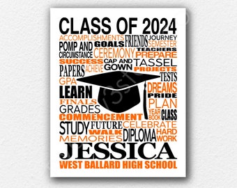 Class of 2024 Graduation Poster, Custom Graduation Gift, Gift for School Graduation, Graduate Gift, Graduation Word Art, School Word Art