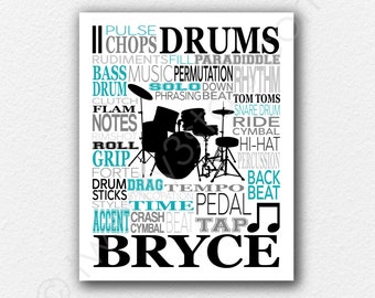 Personalized Drummer Poster, Drummer Typography, Gift for Drummers, Percussion Wall Art, Percussion Print, Drums Art Gift, Marching Band