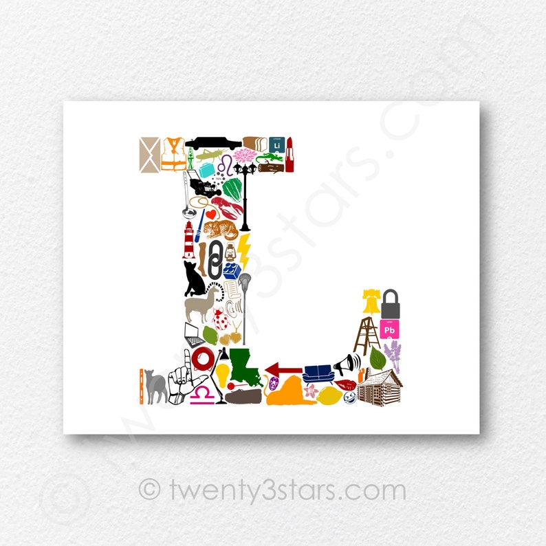 Letter L Nursery Print: Monogram Alphabet Art (custom Colors) - Etsy