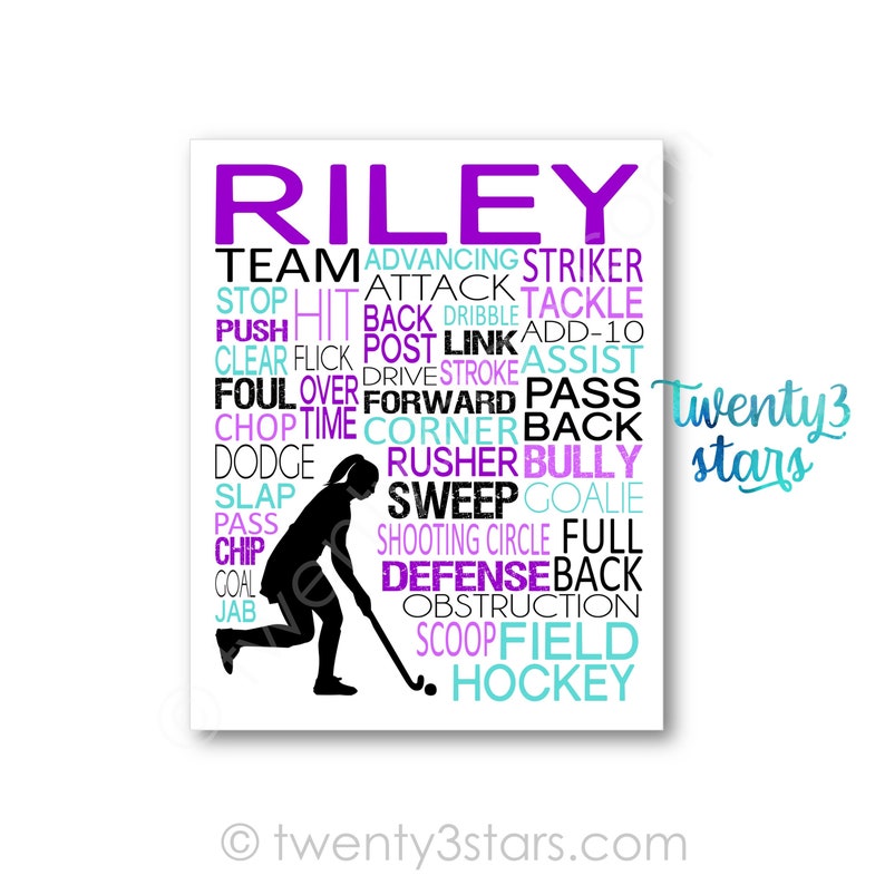 Girls Field Hockey Typography Poster Print Field Hockey Art Etsy