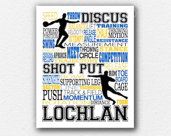 Discus and Shot Put Poster, Track and Field Art, Track Team Gifts, Discus Thrower Typography, Shot Put Thrower Poster, Discus & Shotput Art