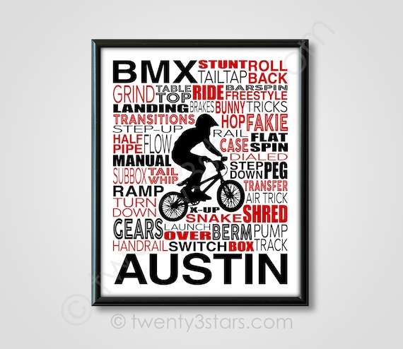 BMX Word Art Print: Personalized Dirt Bike Name Poster - Etsy