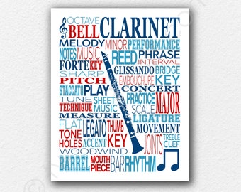 Clarinet Word Art Gift, Custom Clarinetist Poster Subway Wall Art, Personalized Music Art, Customized Band Member Gift