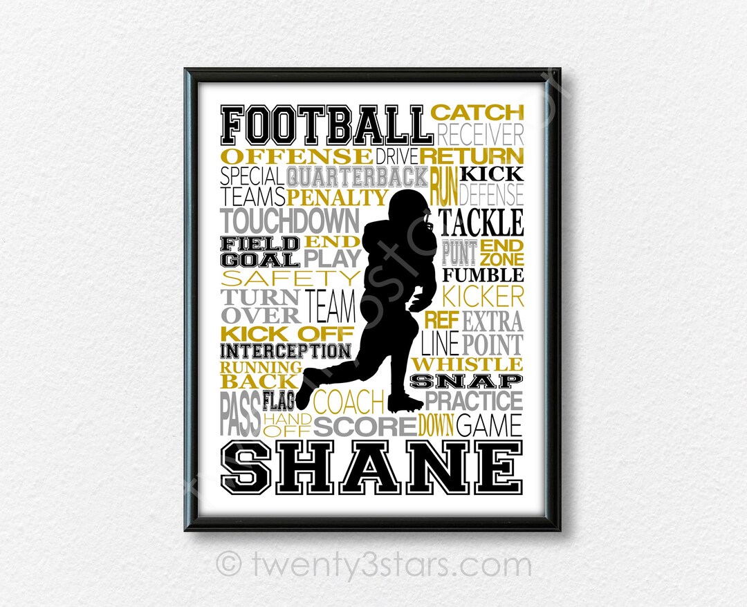 Football Running Back Art, Football Typography Poster, Football Team