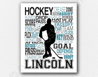 Personalized Ice Hockey Poster, Typography, Hockey Player Gift, Gift for Hockey, Hockey Team Gift, Hockey Art, Hockey Print, Hockey Wall Art