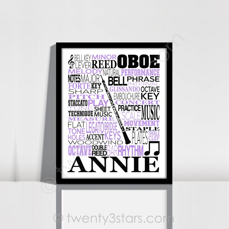 Oboe Typography Poster Oboist Gift Oboe Player Art Oboe Etsy