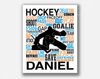 Hockey Goalie Poster: Custom Colors & Name (Team or Coach Gift)