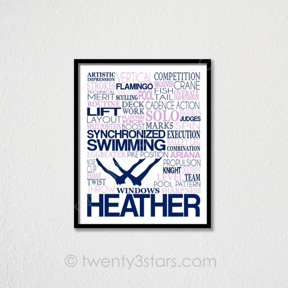 Synchronized Swimming Typography Poster Gift For Synchro Etsy