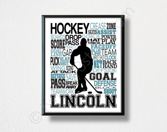 Personalized Ice Hockey Poster, Typography, Hockey Player Gift, Gift for Hockey, Hockey Team Gift, Hockey Art, Hockey Print, Hockey Wall Art