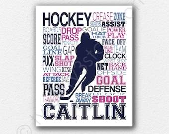 Girl's Hockey Word Art, Womens Hockey Art, Hockey Team Gift, Gift for Women's Hockey Player, Hockey Coach Gift, Custom Hockey Poster Art