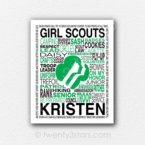 Girl Scouts Poster, Girls Scouts Art, Gift for Girl Scout, Troop Leader Art, Girl Scout Gift, Girl Scout Art Print, Custom Girl Scout Gift