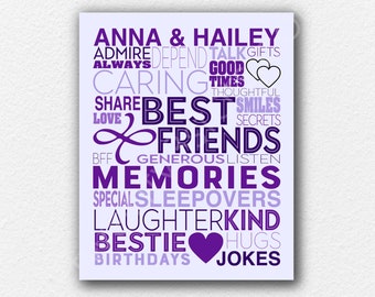 Best Friends Typography Poster, Friendship Wall Art, Best Friend Gift, Custom Friend Art, Gift for Best Friend, Bestie BFF Word Cloud Poster