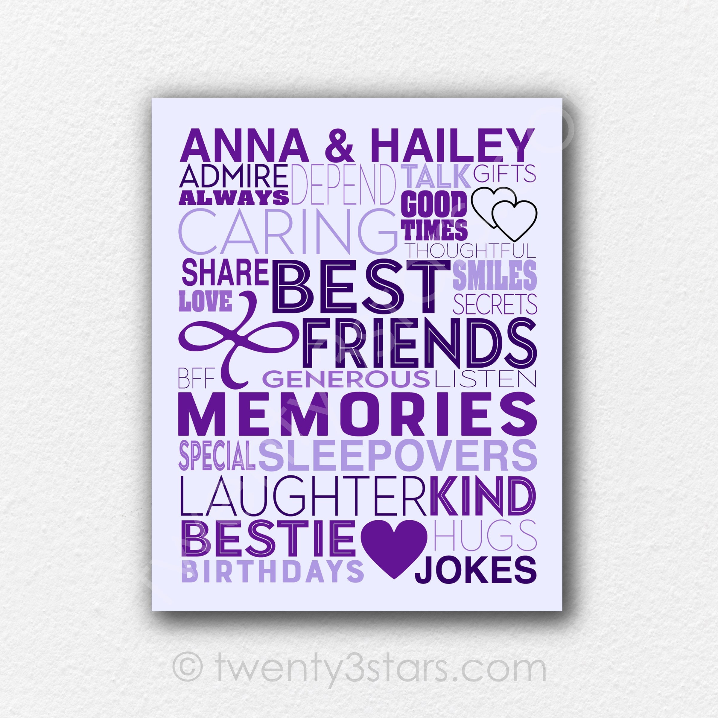 Best Friends Typography Poster, Friendship Wall Art, Best Friend Gift,  Custom Friend Art, Gift for Best Friend, Bestie BFF Word Cloud Poster - Etsy