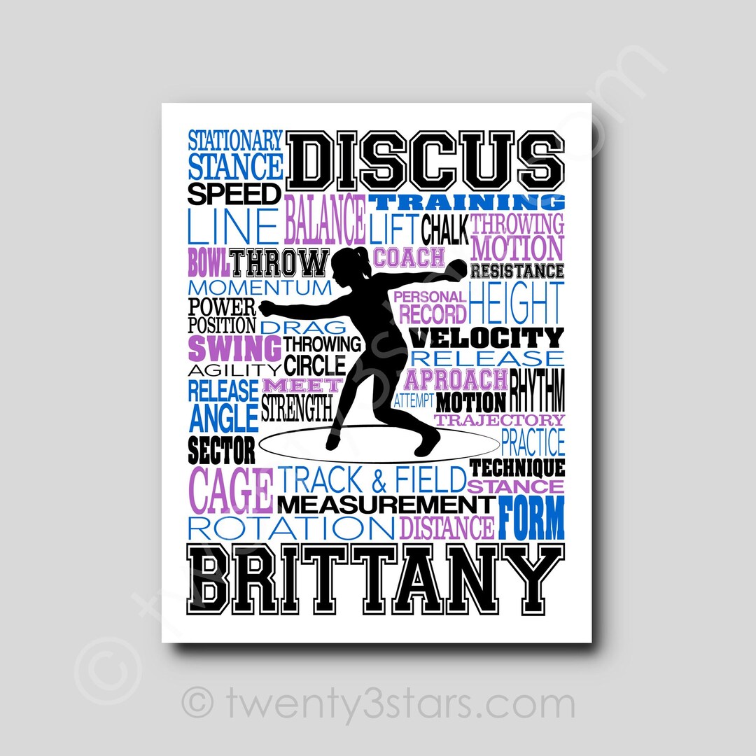 Girl's Discus Poster, Track and Field Art, Track Team Gifts, Women's ...