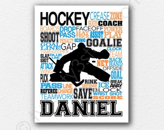 Hockey Goalie Poster, Custom Hockey Room Art, Hockey Goalie Typography, Hockey Goalie Gift, Hockey Goalie Team Gift, Hockey Poster Art