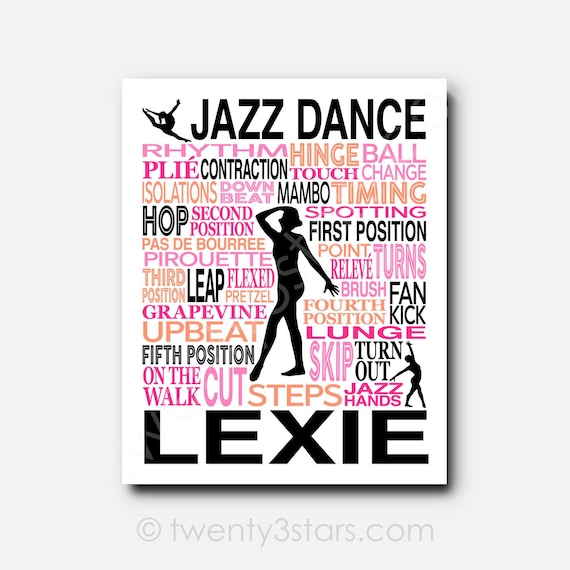 Personalized Jazz Dance Art Print: Custom Typography, Dancer Gift