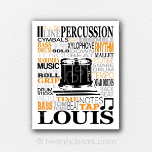 Percussion Typography Poster, Drummer Typography, Gift for Drum Line, Percussion Wall Art, Percussion Print, School Marching Band Art Print