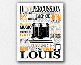 Percussion Typography Poster, Drummer Typography, Gift for Drum Line, Percussion Wall Art, Percussion Print, School Marching Band Art Print