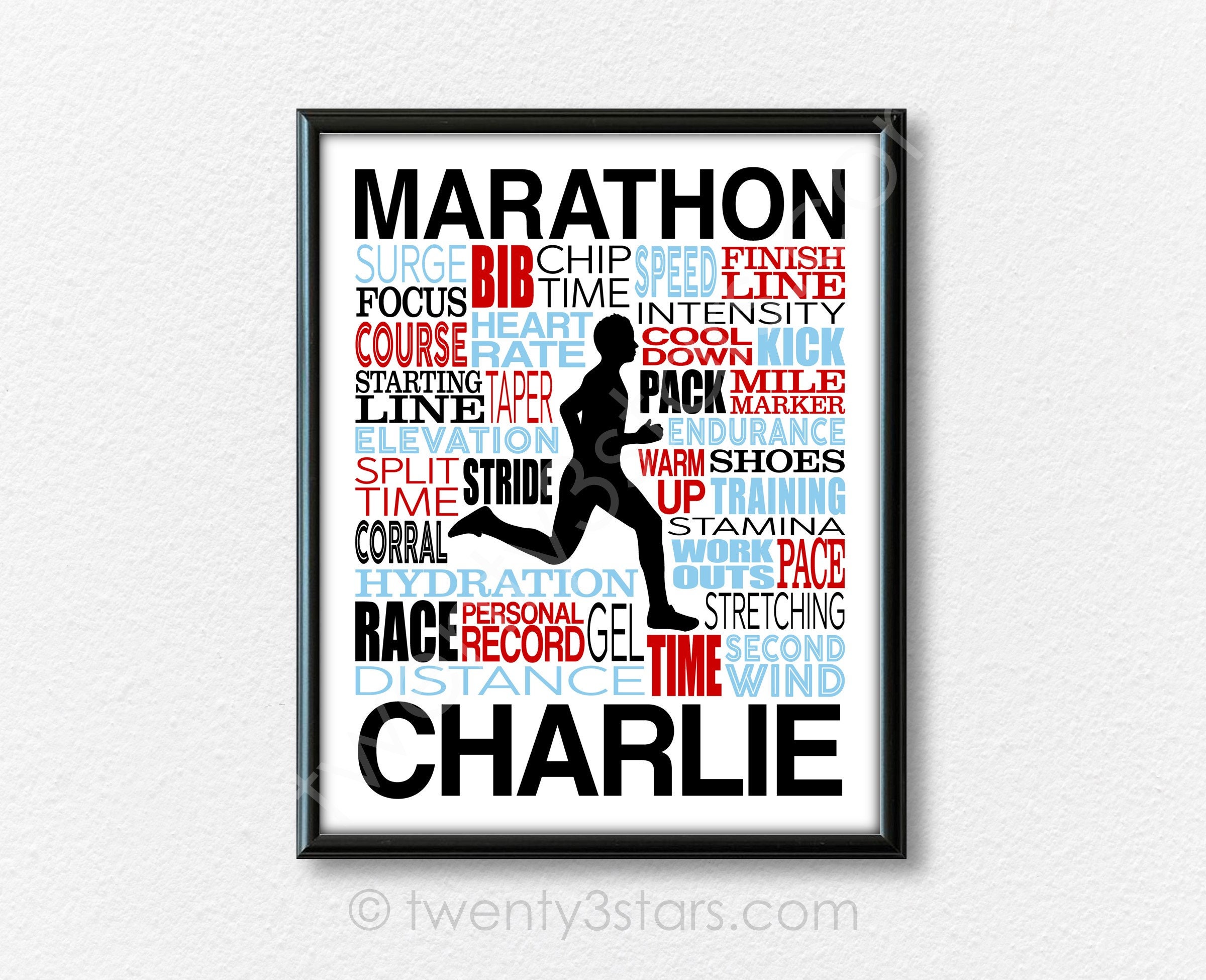 Marathon Poster, Personalized Runner Poster, Gift for