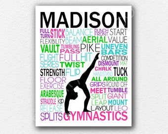 Personalized Gymnastics Poster, Gymnastics Typography, Gymnast Gift, Gift for Gymnasts, Gymnastic Team Gift, Gymnastic Art, Gymnast Print