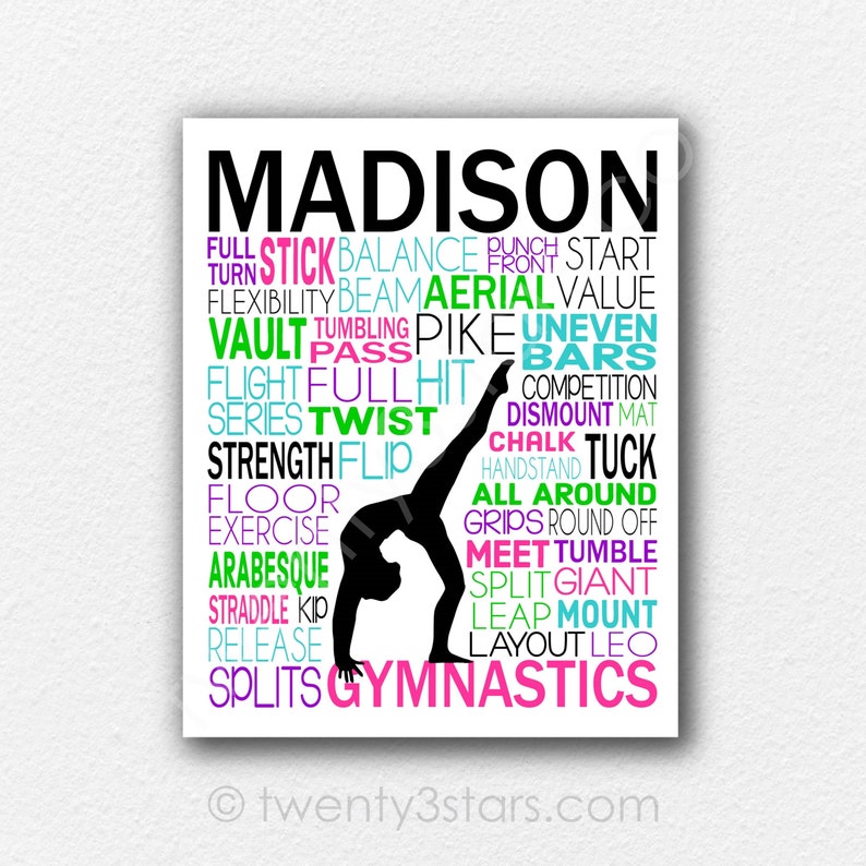 Personalized Gymnastics Poster, Gymnastics Typography, Gymnast Gift, Gift for Gymnasts, Gymnastic Team Gift, Gymnastic Art, Gymnast Print 画像 1