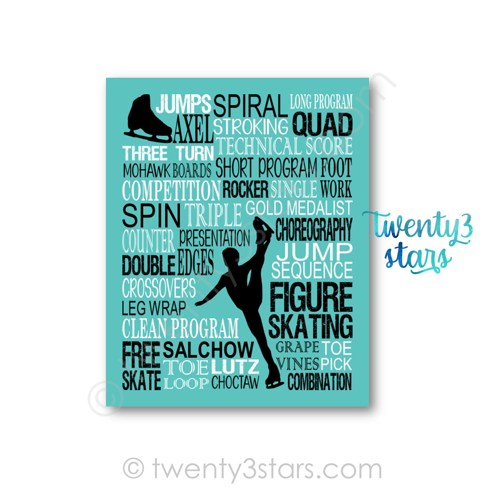 Men's Figure Skating Word Art Figure Skater Art Gift for Etsy