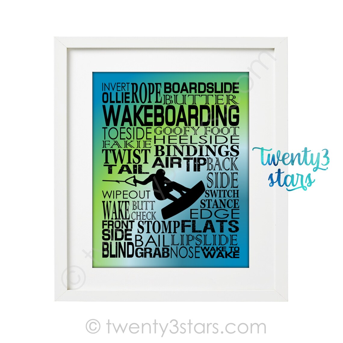 Wakeboarding Word Art Wake Boarder Room Art Wakeboard Gift Etsy