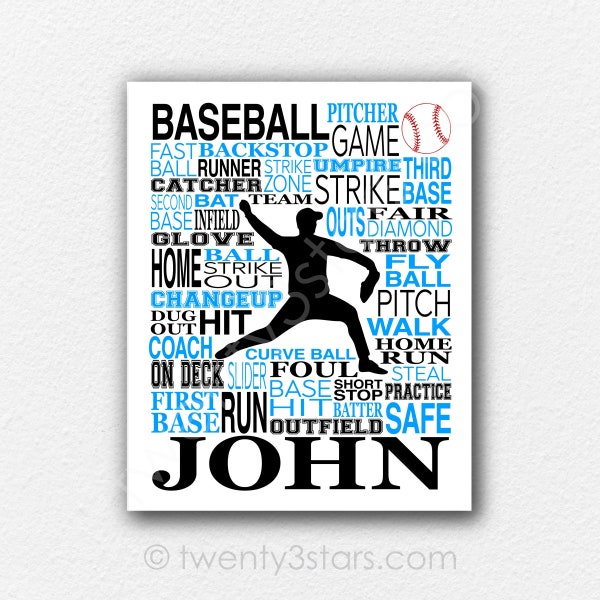 Baseball Pitcher Poster, Boy's Baseball Room Art, Baseball Coach Art, Baseball Team Gift, Custom Pitcher Wall Art, Baseball Pitcher Gift