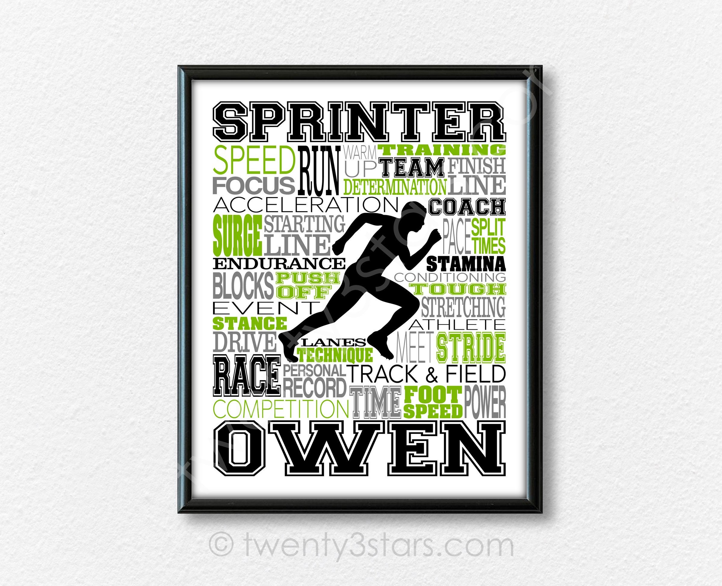 Boys Sprinter Art Personalized Track and Field Poster