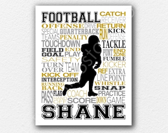 Football Running Back Art, Football Typography Poster, Football Team Gift, Football Coach Gift, Football Player Poster, Running Back Gift