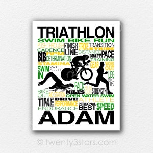 Custom Triathlon Poster, Triathlon Poster, Gift for Triathlete, Triathlon Word Art, Gift for Triathlon, Men&#39;s Triathlon Art, Triathlon Gift