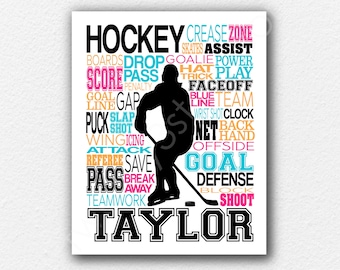 Girl's Hockey Poster, Girls Hockey Gift, Hockey Team Gift, Gift for Women's Hockey Player, Hockey Coach Gift, Hockey Typography Poster Art