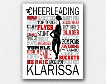 Cheerleading Poster, Personalized Cheerleader Art, Cheerleading Typography, Cheerleading Squad Gift, Cheer Team Gift, Cheerleading Print