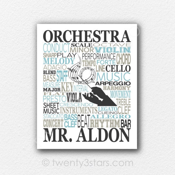 Orchestra Teacher Poster Gift, Music Name Word Cloud, Custom Violin Wall Art, Unframed Director Print, Orchestral Conductor Birthday Gift