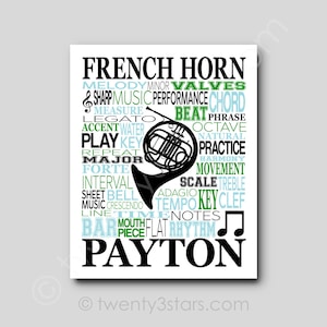 French Horn Typography Poster, French Horn Player Art, French Horn Player Gift, Band Member Gift, French Horn Gift, French Horn Poster