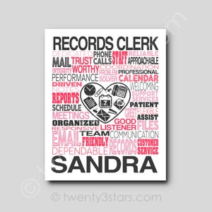 Records Clerk Poster, Records Clerk Gift, Gift for Administrative Assistant, Office Secretary Gift, Custom Records Art Print, Office Staff