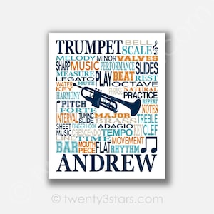 Trumpet Typography Poster: Custom Marching Band Wall Art
