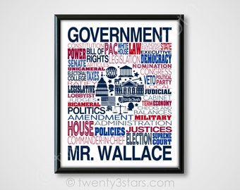 Government Teacher Poster, Gift for Government Teacher, Government Teacher Gift, Government Word Art, Custom American Goverment Art Print