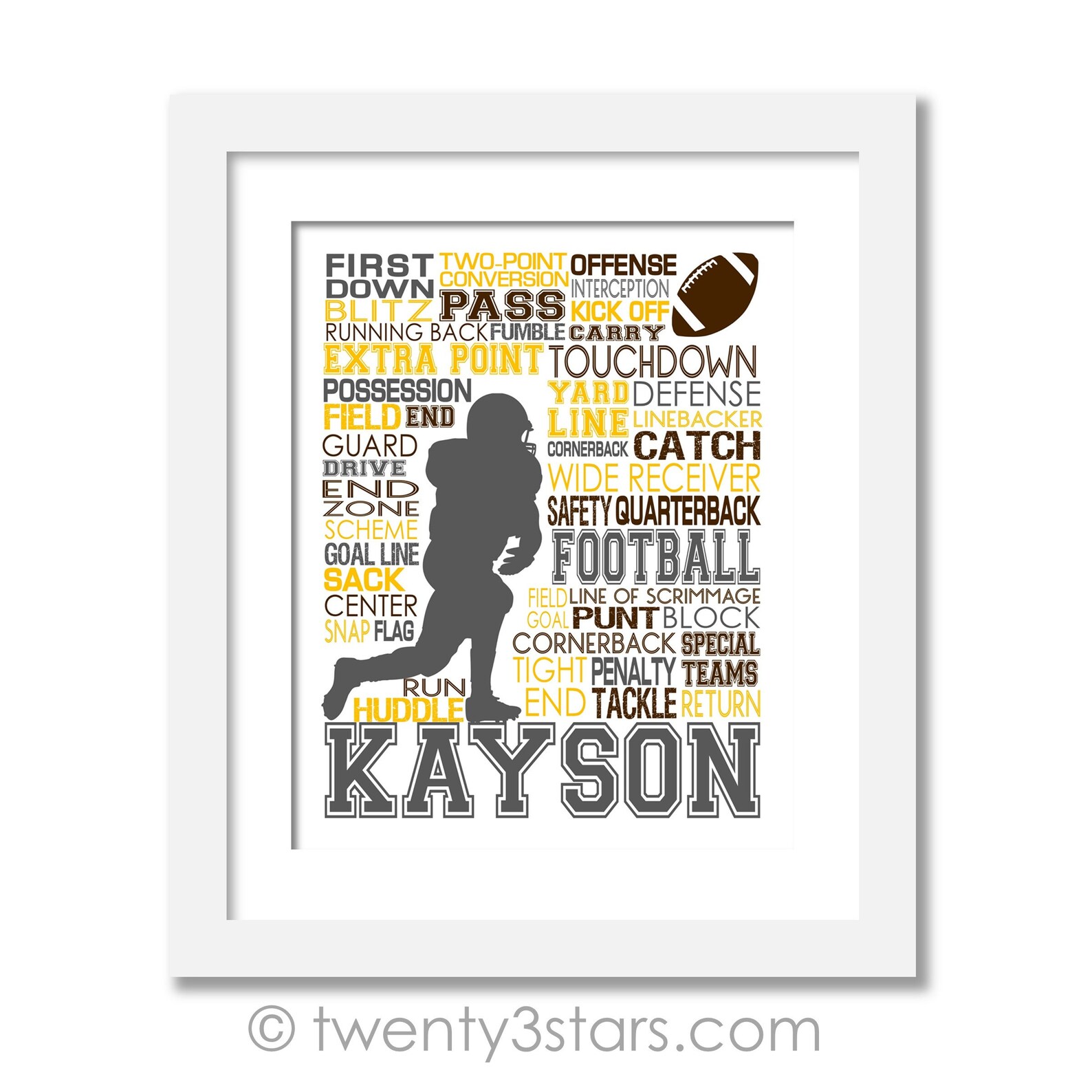Football Running Back Art Football Typography Poster Etsy