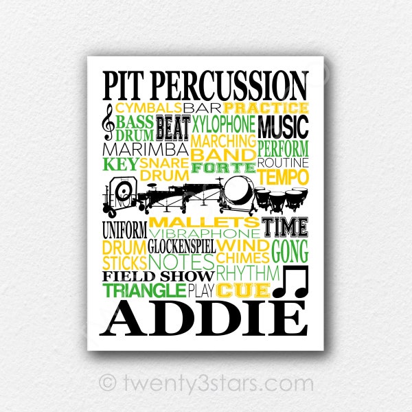 Pit Percussion Poster Print, Marching Band Typography, Gift for Drum Line, Front Ensemble Wall Art, Custom School Music Art Print