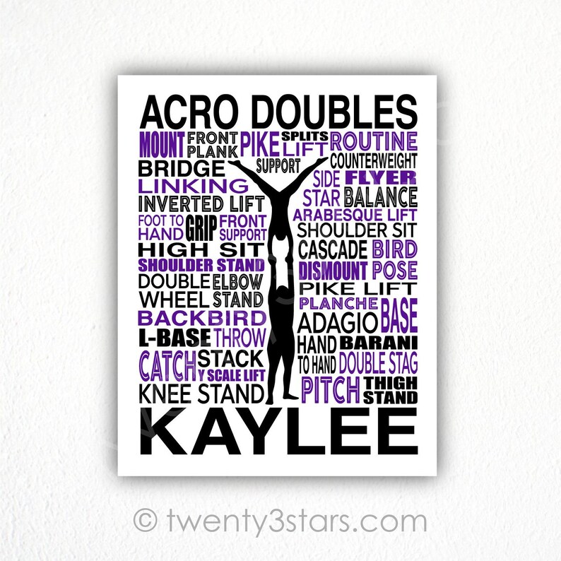 Acro Doubles Typography Art Print: Personalized Acrobat Gymnastics ...