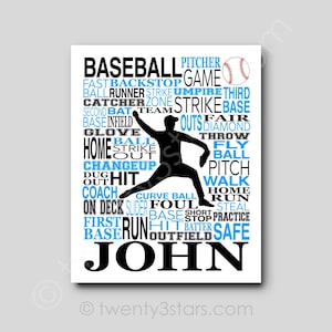 Baseball Pitcher Poster, Boy&#39;s Baseball Room Art, Baseball Coach Art, Baseball Team Gift, Custom Pitcher Wall Art, Baseball Pitcher Gift