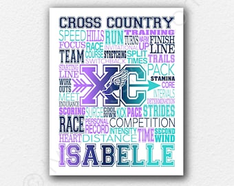 Girl's Cross Country Gift, Gift For Cross Country Team, XC Coach Gift Art, Cross Country Typography, Cross Country Team Gift, XC Team Gift