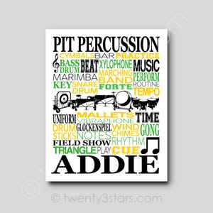 Pit Percussion Poster Print, Marching Band Typography, Gift for Drum Line, Front Ensemble Wall Art, Custom School Music Art Print