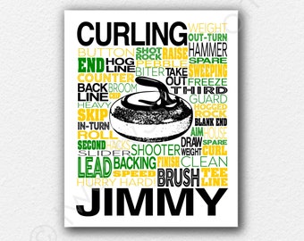 Personalized Curling Poster, Curling Typography, Curling Gift, Gift for Curling, Curling Team Gift, Curling Stone Art, Curling Word Art