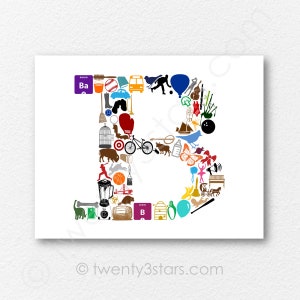 Letter B Poster, Letter B is For Art, B Nursery Wall Art Print, Baby Shower Gift, Letter B Wedding Gift, Letter B Art, Letter B Gift