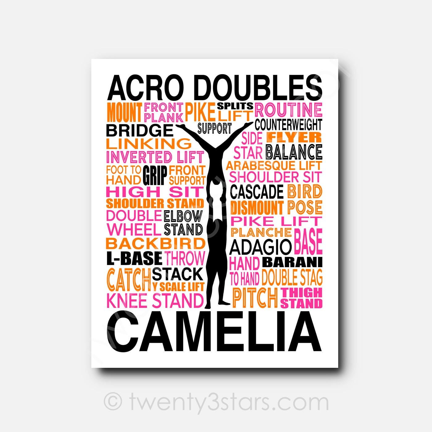 Acro Doubles Typography Art Print: Personalized Acrobat Gymnastics ...
